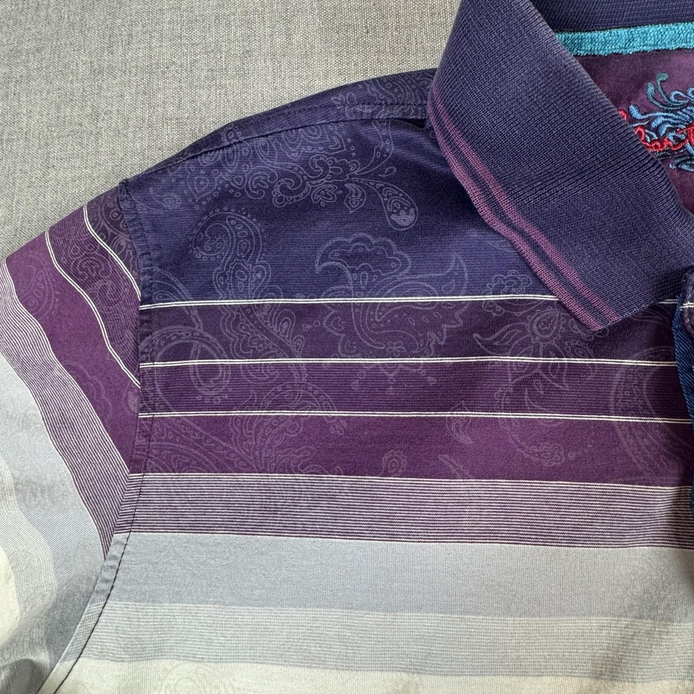 Robert Graham Polo Shirt Mens Large Multicolor Stripe Paisley Cotton Casual - Picture 4 of 13